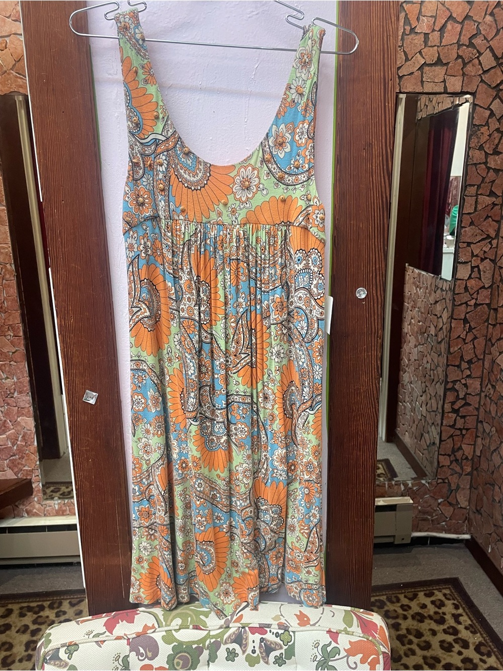 Betsey Johnson Orange and Aqua Floral Paisley Maxi Dress - Picture 3 of 10